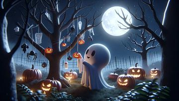 Spookachtige Halloweenavond onder de volle maan van artefacti