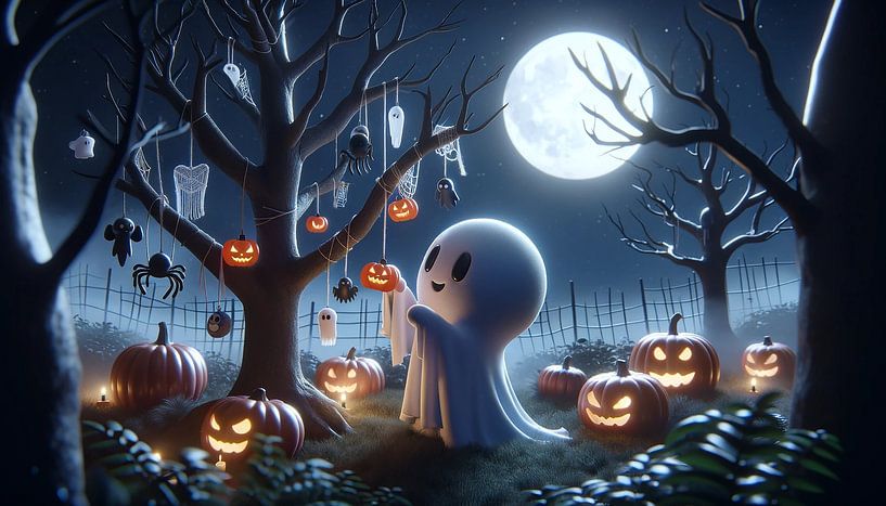 Ghostly Halloween night under the full moon by artefacti