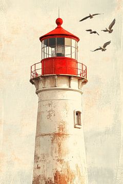 Vuurtoren en vogels van Poster Art Shop