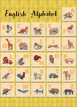 hand drawn animals poster for all English letters