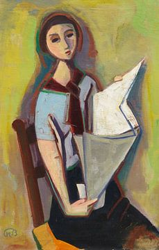 Karl Hofer, Jonge vrouw die een krant leest, 1953