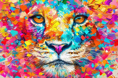 Kleurrijke en surrealistische leeuwenillustratie