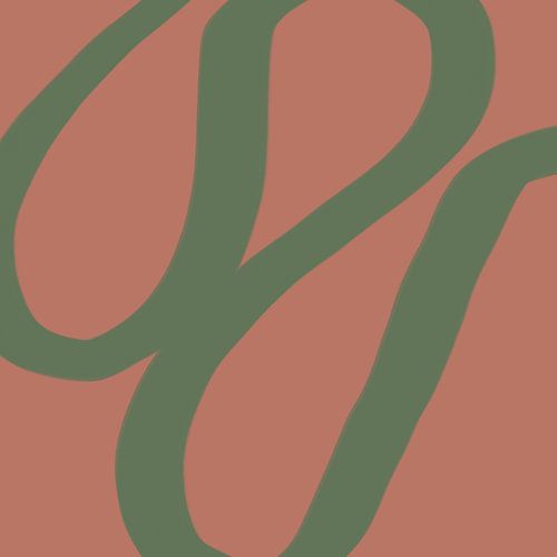 Abstracte minimalistische lijntekening in heldere pastelkleuren. Groen op rood.