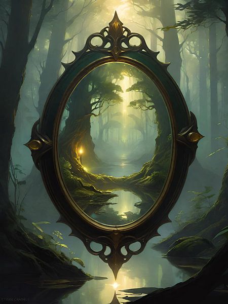 Der Spiegelwald - Mystischer Wald mit goldenem Spiegel von Nicolette Vermeulen