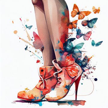 Aquarelle Butterfly Woman Legs #1