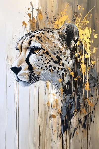 Cheetah with gold paint splashes by Imperial Art House