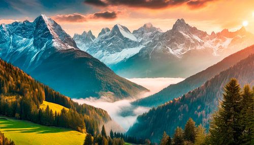 Zonsondergang met mist