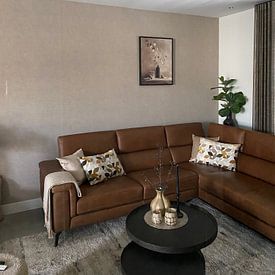 Customer photo: Earth & Elegance a still life with dark vase and natural stones by Dutch Art Works, on canvas