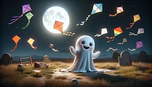 Freundliches Gespenst unter Mond mit Drachen