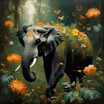 Dschungel-Flora Surrealismus: Elefant von Mellow Art