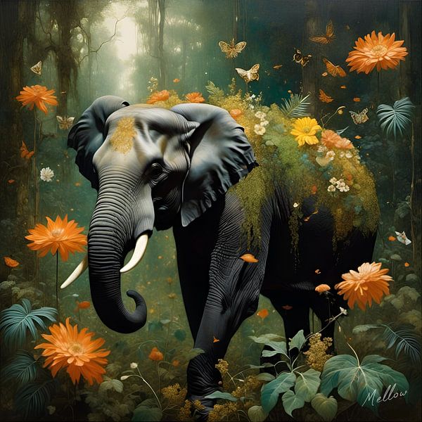 Jungle Flora Surrealism: Elephant by Mellow Art