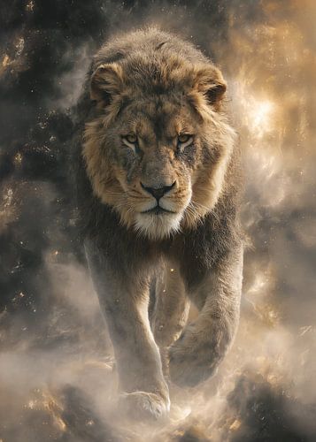 La force du lion dans le brouillard