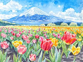 Tulpe und Berg Fuji von Littlewhitecat