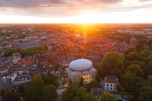 Zwolle seen from above during a summer sunrise