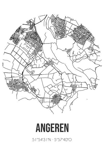 Angeren (Gelderland) | Landkaart | Zwart-wit van Stad & Wand