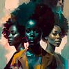 Farbenfrohes Selbstvertrauen: Drei strahlende Frauen der Farbe von Digital Art Waves