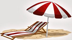 Parasol et chaise dans le sable sur Frank Heinz