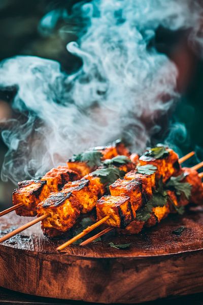 Rauchige Grillspieße mit frischen Kräutern von Poster Art Shop