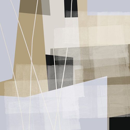 Abstract schilderij in beige, lichtblauw en zwart