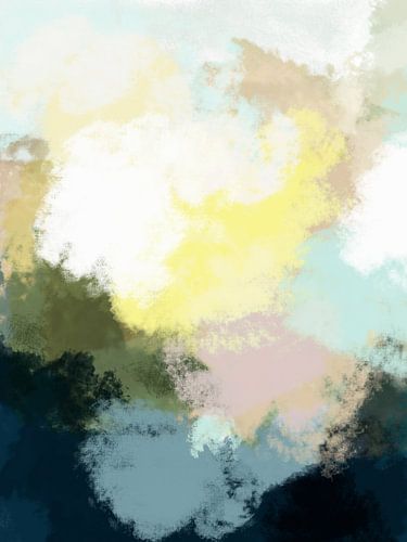 Lente hoop. Modern Abstract kleurrijk schilderij in geel, blauw, groen, roze een