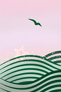 Abstrakte Wellen in Grün und Rosa 1