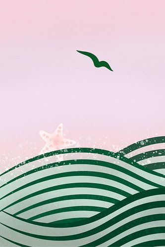 Abstrakte Wellen in Grün und Rosa 1