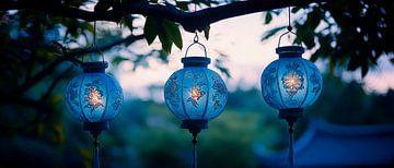 Blue lanterns in the evening light by Poster Art Shop