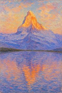 Reflet du lac Matterhorn Mountain – Art impressionniste des Alpes suisses
