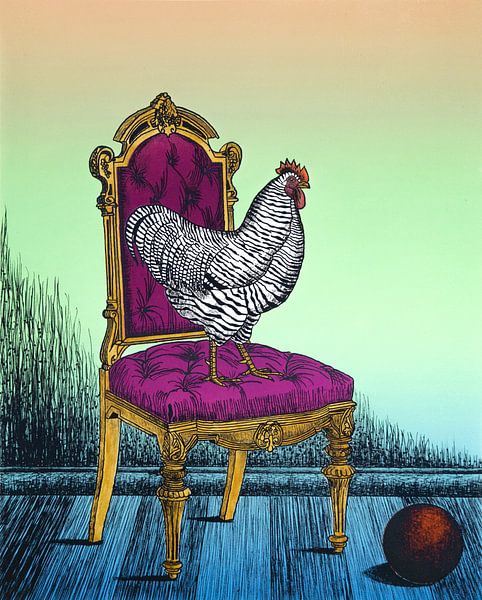 Rooster On Chair by Helmut Böhm