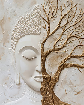 Buddha mit goldenem Lebensbaum in Beige