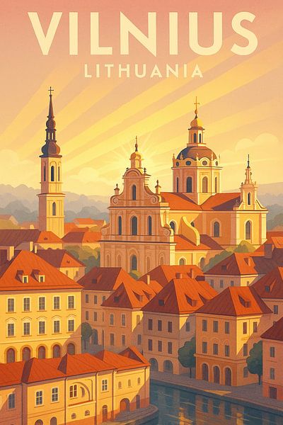 Vilnius Lithuania Vintage Travel Poster Print par Travel Shop
