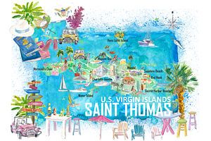 Saint Thomas USVI Illustrierte Reisekarte mit Straßen und touristischen Highlights