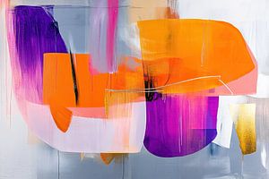 Schwebende orangefarbene und violette Formen