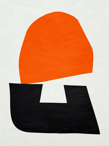 Abstracte, geometrische, minimalistische kunst met organische vormen in aardetinten.