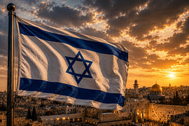 Flag of Israel at sunset by MNS Designs