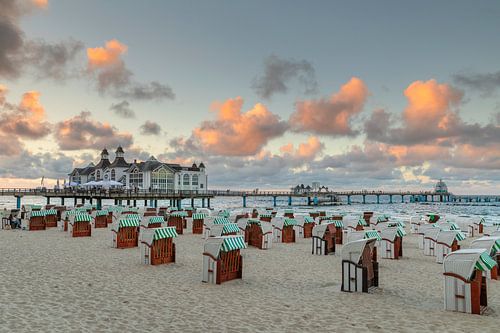 Pier on Sellin beach at sunset