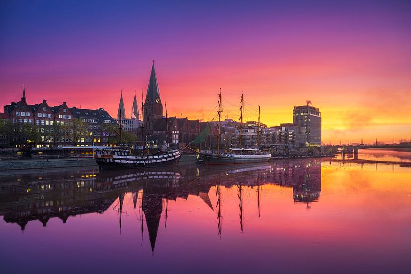 Schlachte in Bremen, Deutschland bei Sonnenaufgang von Michael Abid