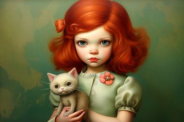 Klein roodharig meisje met katje