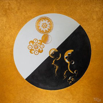 Goldene Monde auf Schwarz und Weiß von Roelina Talla