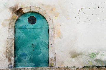 Tür der Pulverkammer - Festung Fortaleza de Sagres, Algarve, Portugal - Aquarellstil von Western Exposure