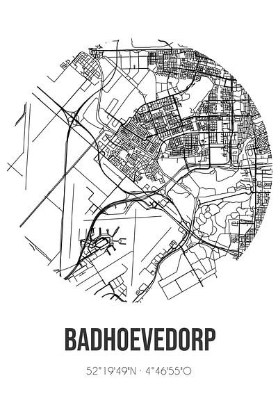 Badhoevedorp (Noord-Holland) | Karte | Schwarz und Weiß von Ortsdrucke