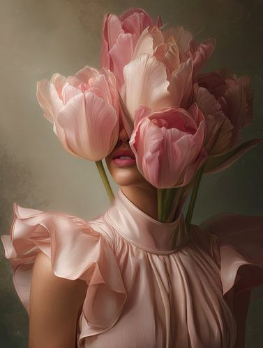 Elegantes Porträt mit rosa Tulpen