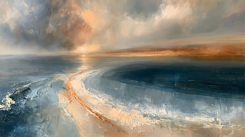 Tableau abstrait bleu marine : Flux de lumière sur l'eau
