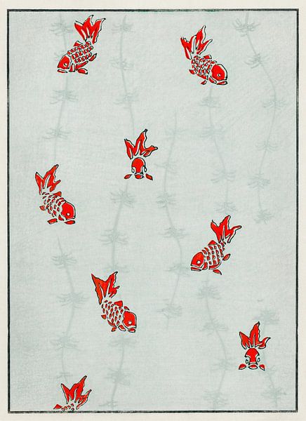 Seamless gold fish illustration, Watanabe Seitei by Masterful Masters