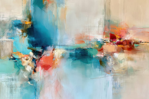 Turquoise Gloed - Abstract in Koraal van Joriali Abstract