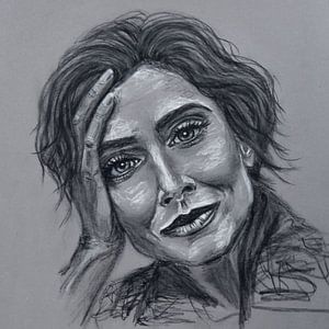 Porträt einer Frau, die sich auf ihre Hand stützt; Pastellzeichnung