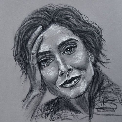 Portrait d'une femme se reposant sur sa main ; dessin au pastel