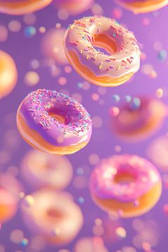 Zwevende donuts in een kleurrijk lichtspel van Poster Art Shop