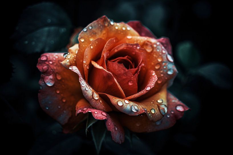 Roses en gros plan avec gouttes d'eau par Art & Soul Creations