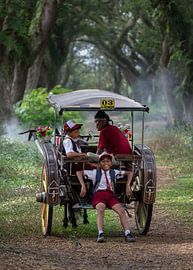 Schulkinder in einer Pferdekutsche von Anges van der Logt